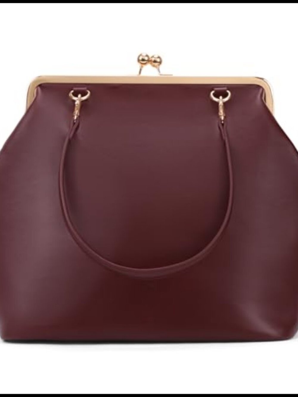 Large Kiss Lock Bag PU Leather Top Handle Handbag Kiss Clasp Shoulder Tote Purse